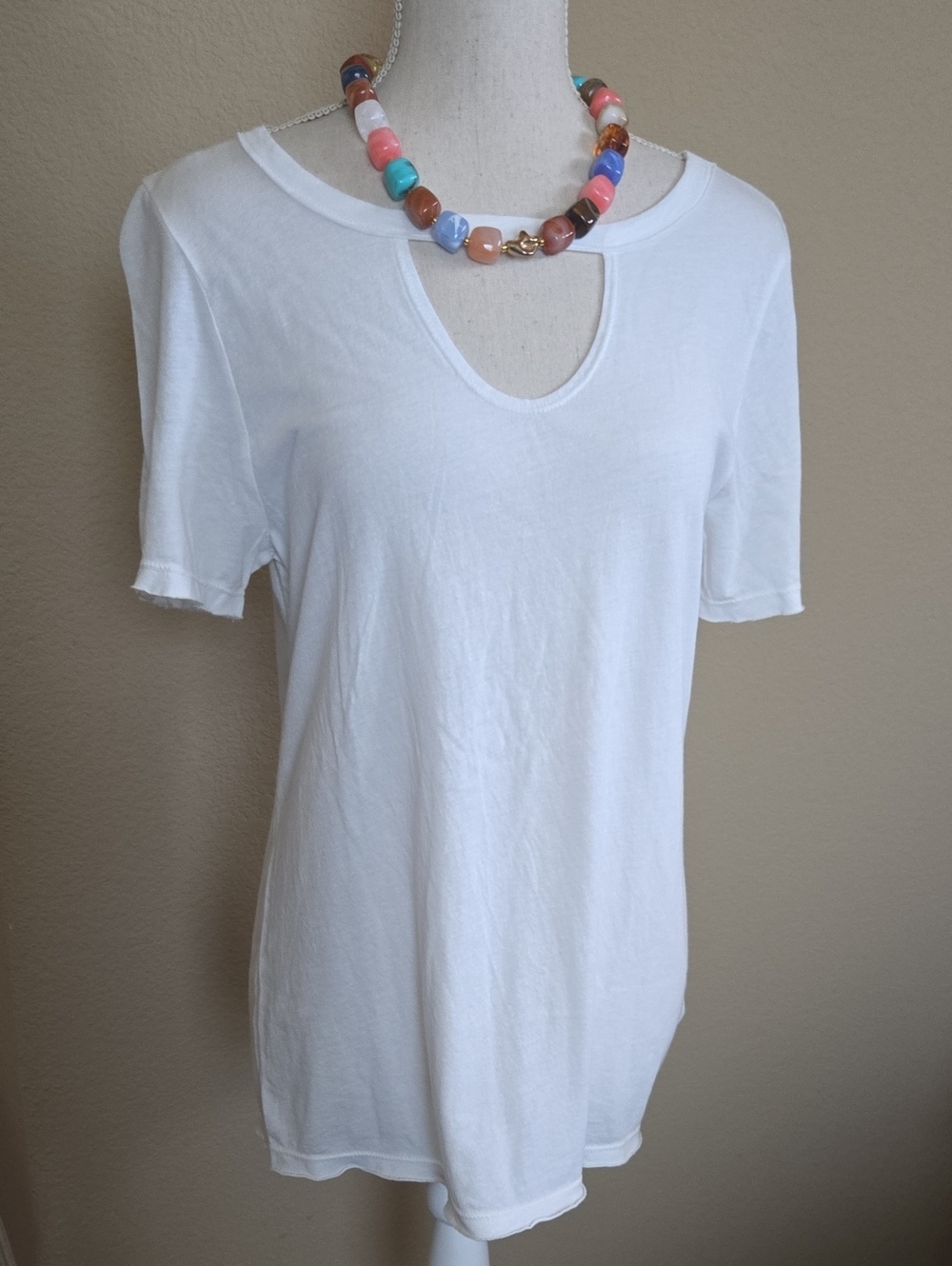Anthropologie t.la Cotton Modal Cutout Crew Neck Tee White NEW - M